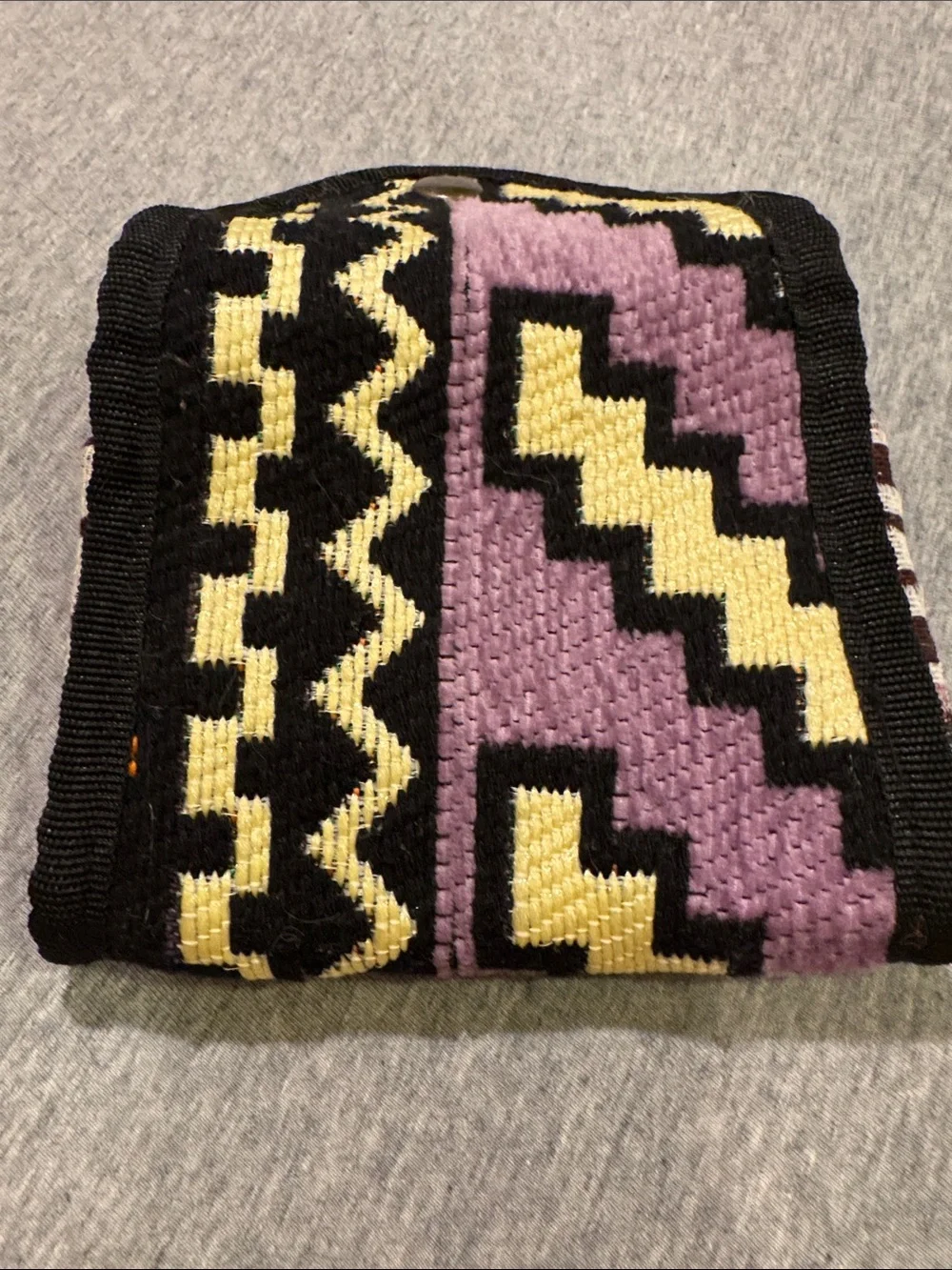 Handmade Woven Fabric Wallet - Purple/Yellow (outside) Multi-patterned (inside)